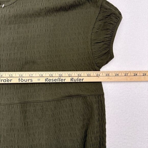 Madewell Mini Dress Medium Green Crinkle Knit Tiered Puff Sleeves Buttons NEW‎ - Picture 9 of 10